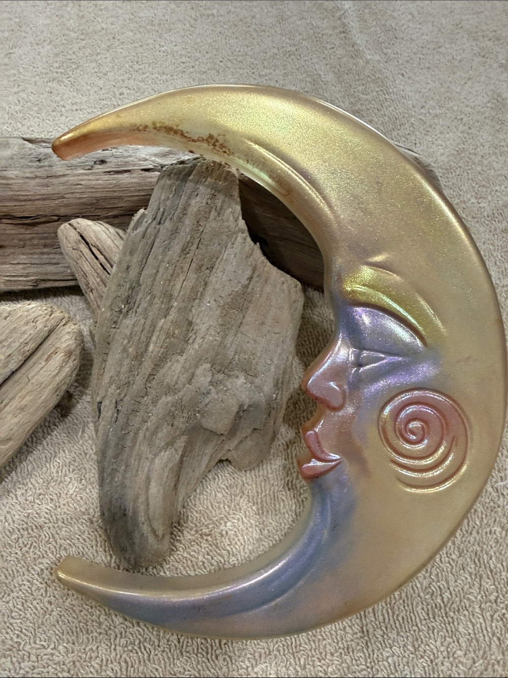 Iridescent Resin Gold Crescent Moon Wall Sculpture by